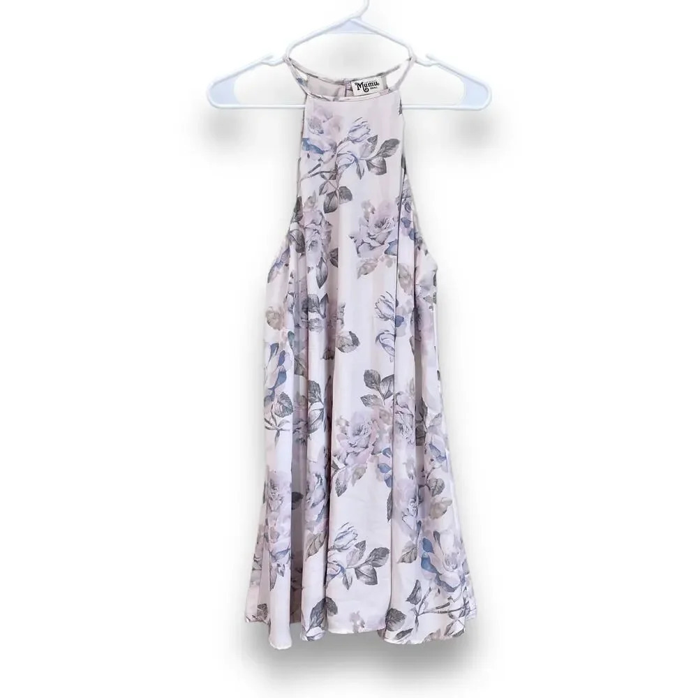 SHOW ME YOUR MUMU Gomez Mini Dress Size Small Floral Rose Sleeveless Greige
